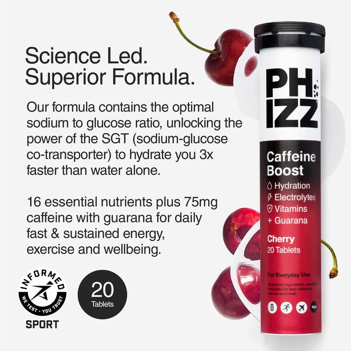 Phizz – wholesale Oral supplement/vitamin – Phizz 20 Tablets 3-in-1 Effervescent - Caffeine Boost Cherry