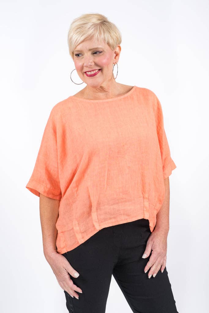 831 Mjuk korall Gina Botten Darted Linne Top (BQ172) för wholesale på Faire0