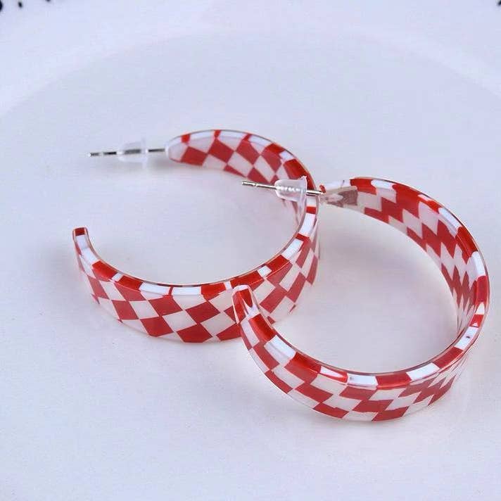 Crimson Checkered Earrings for Women. Checkered Gameday for wholesale by Purple Myrtle