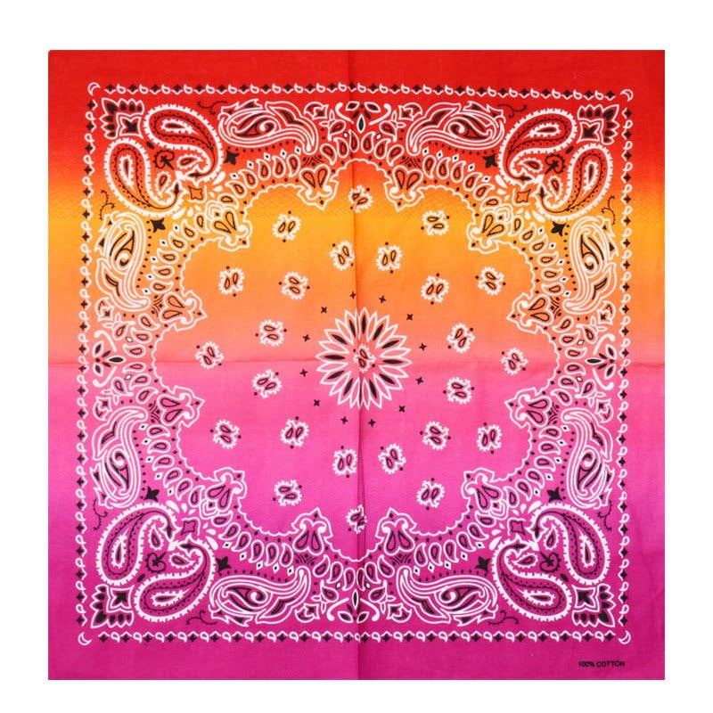 The Blissful - Wholesale Bandana - Unisex - Gradient Print Square Rainbow Paisley 100% Cotton Bandanas0