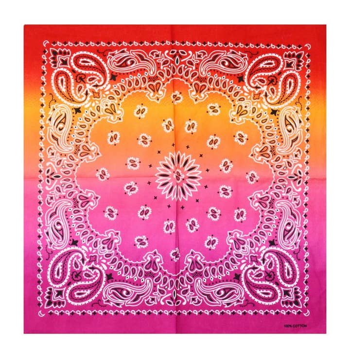The Blissful - Wholesale Bandana - Unisex - Gradient Print Square Rainbow Paisley 100% Cotton Bandanas