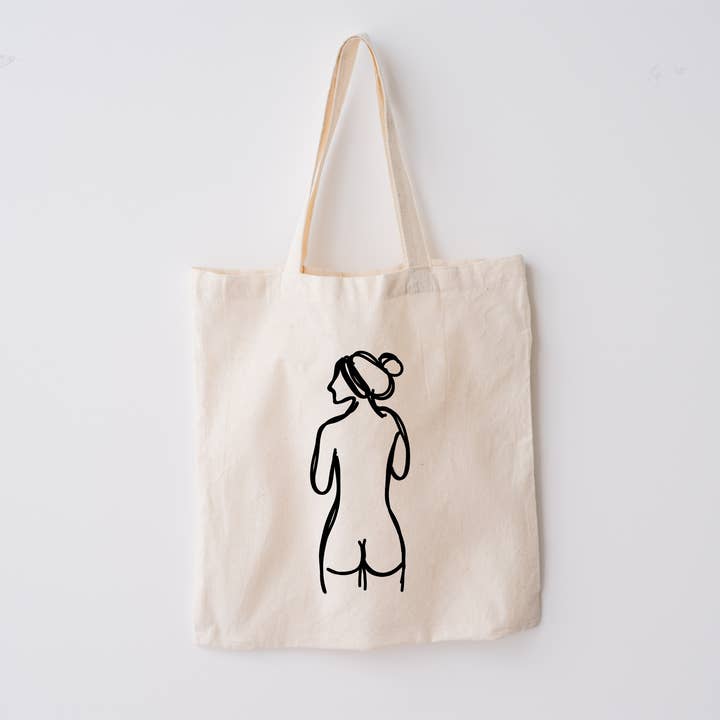 Nude Bum Line Art Natural Cotton Tote Bag for wholesale by Jodie Moulson Art & Design