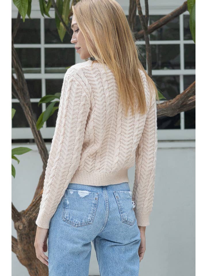 BEIGE Cable Knit Sweater with Front Cut Out Detail for wholesale on Faire