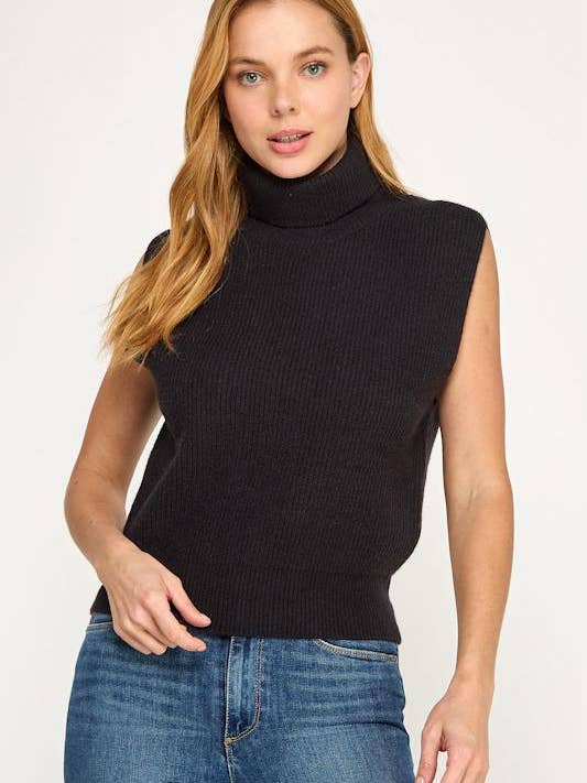 Essential Sleeveless Ribbed Turtleneck Sweater for wholesale by Ashley’s Clothing Design Inc.