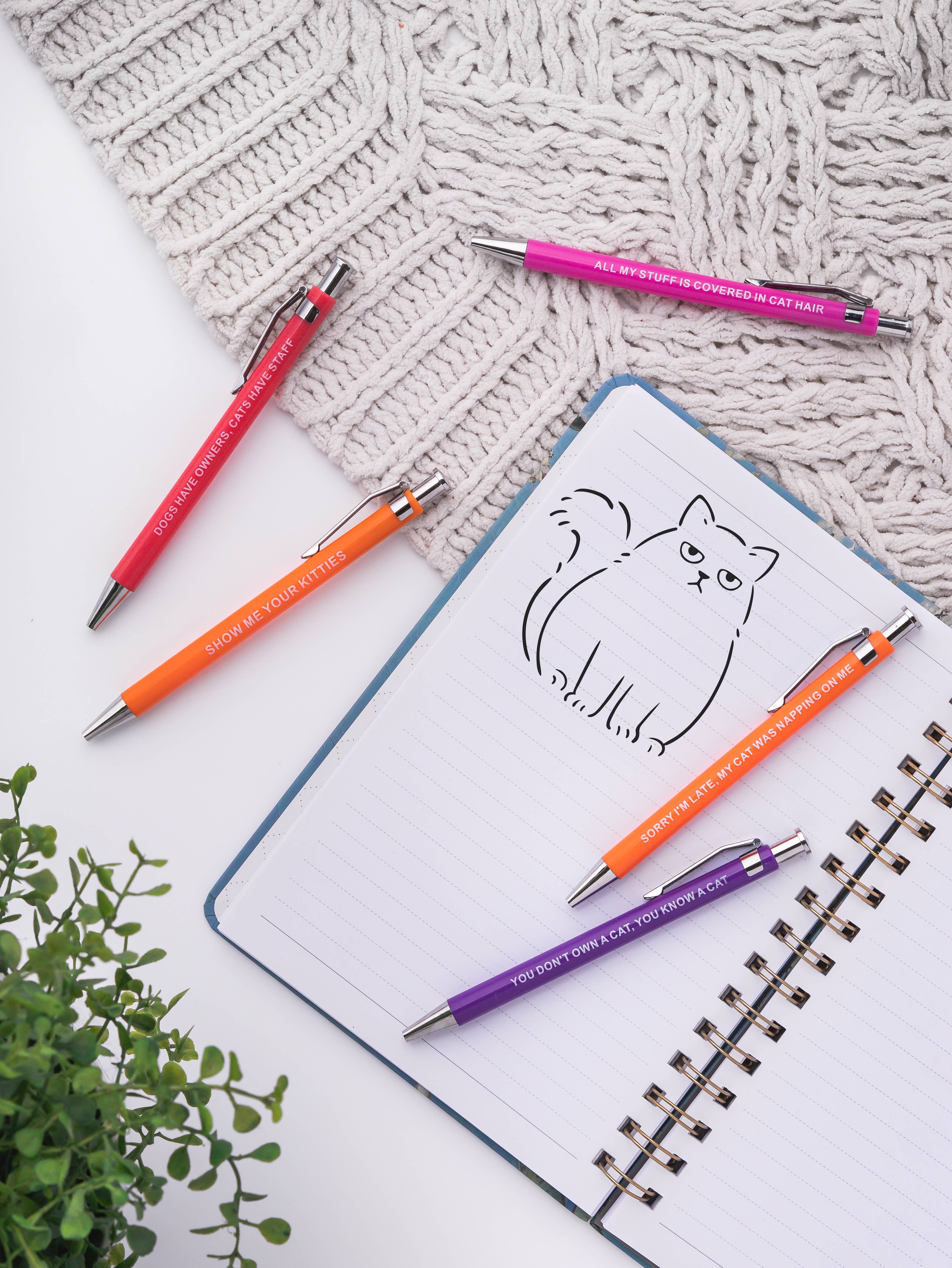 MilkToast Brands - Vendita all'ingrosso Penne - Penna Cat People con frasi divertenti a tema gatti, set da 5 pezzi2