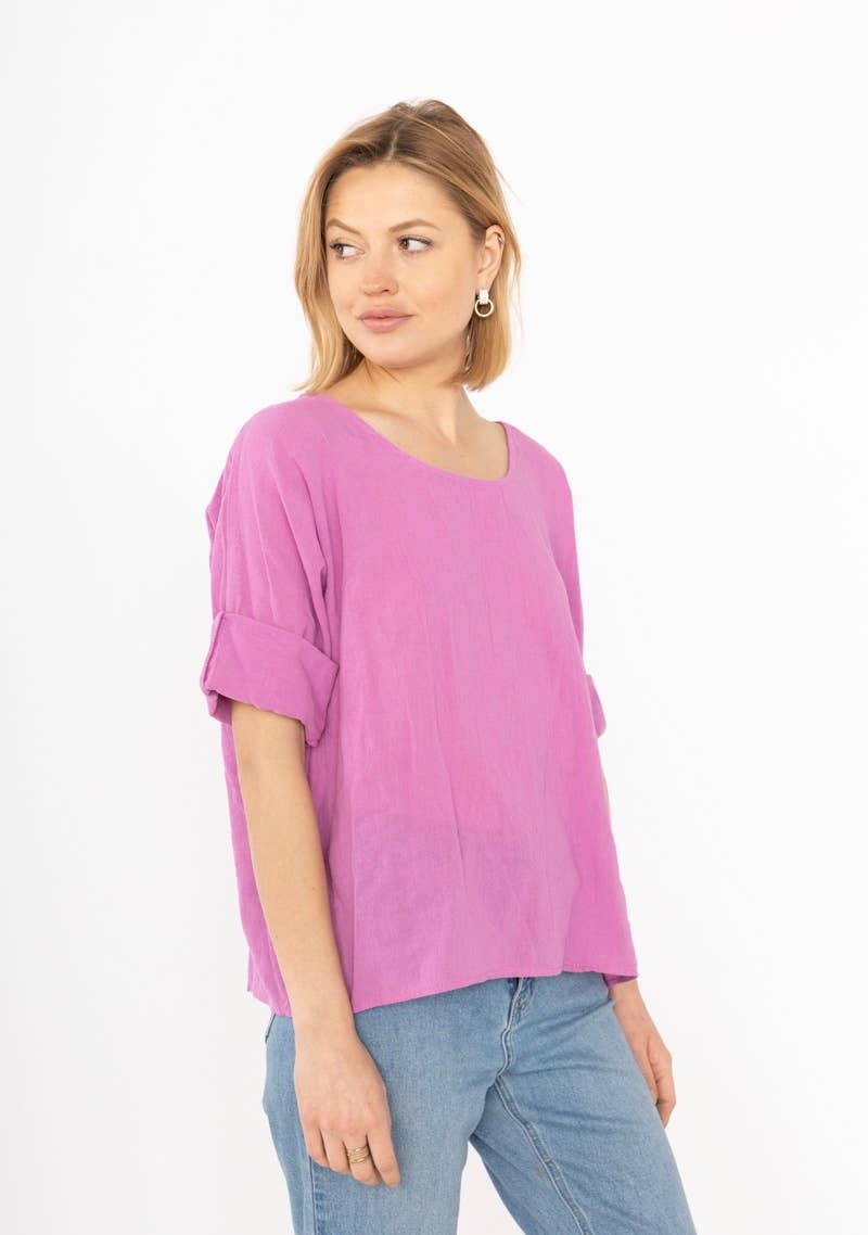 LINEN & COTTON HOUSE – Engroshandel T-shirt – til kvinder – Crop-top i bomuld og hør, bedst sælgende model 101139