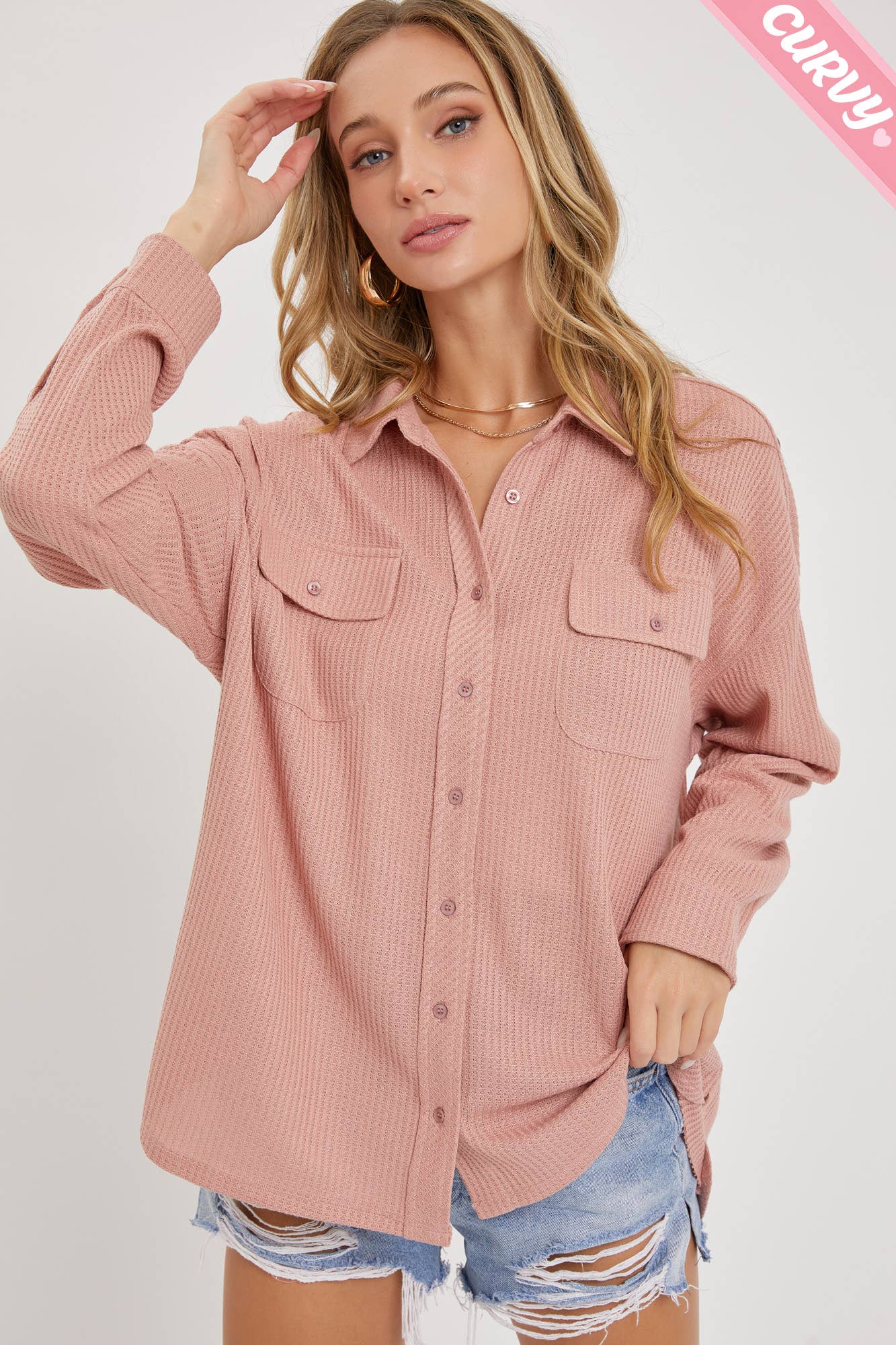 Sweet Lovely by Jen - Wholesale Button Down Shirt - Women&#x27;s - PLUS SIZE BUTTON DOWN OVERSIZED SHIRTS37