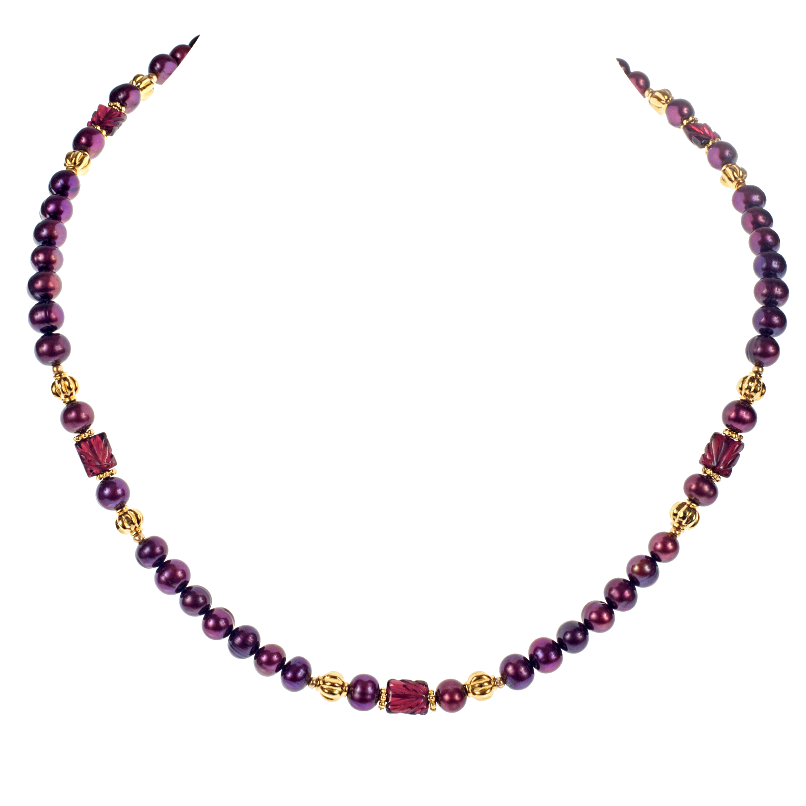 KJK Jewelry Inc. - Wholesale Beaded/Pearl Necklace - Carved Garnet & Cranberry Cultured Pearl Necklace0