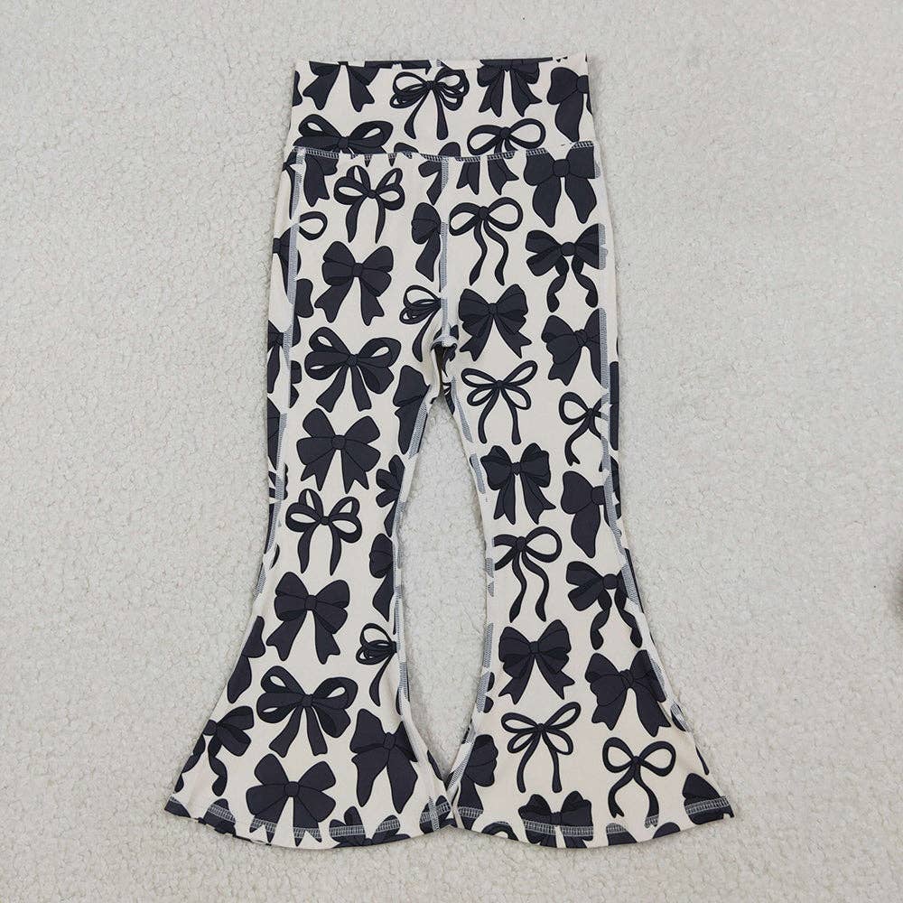 Aier Wholesale - Wholesale Pants - Kids - Baby Girls Black Bows Bell Bottom Yoga Pants0