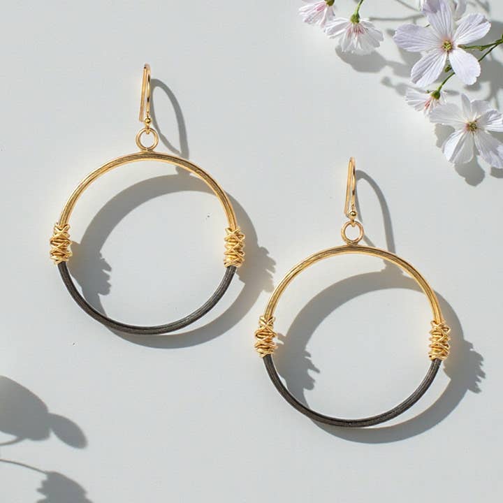 Wire Wrapped Two-Tone Hoops for wholesale by J + I Jewelry