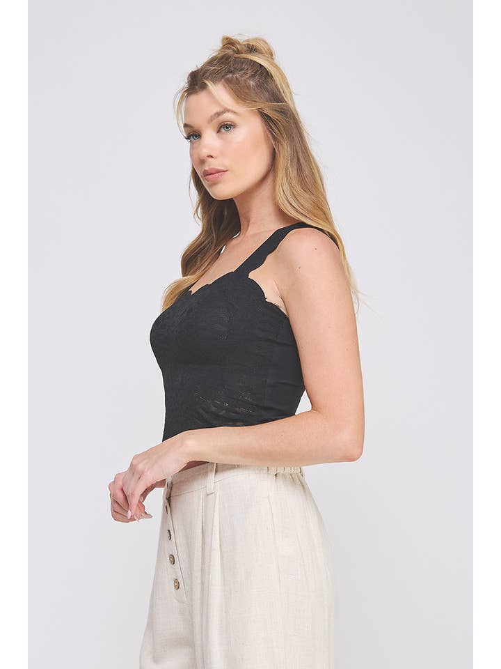 Allie Rose - Wholesale Bralette - Women's - Lovely scallop edge lace bralette tank; padded1