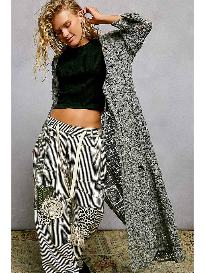 Pol Clothing - Wholesale Cardigan - Women's - Long Sleeve Crochet Open Long Cardigan9