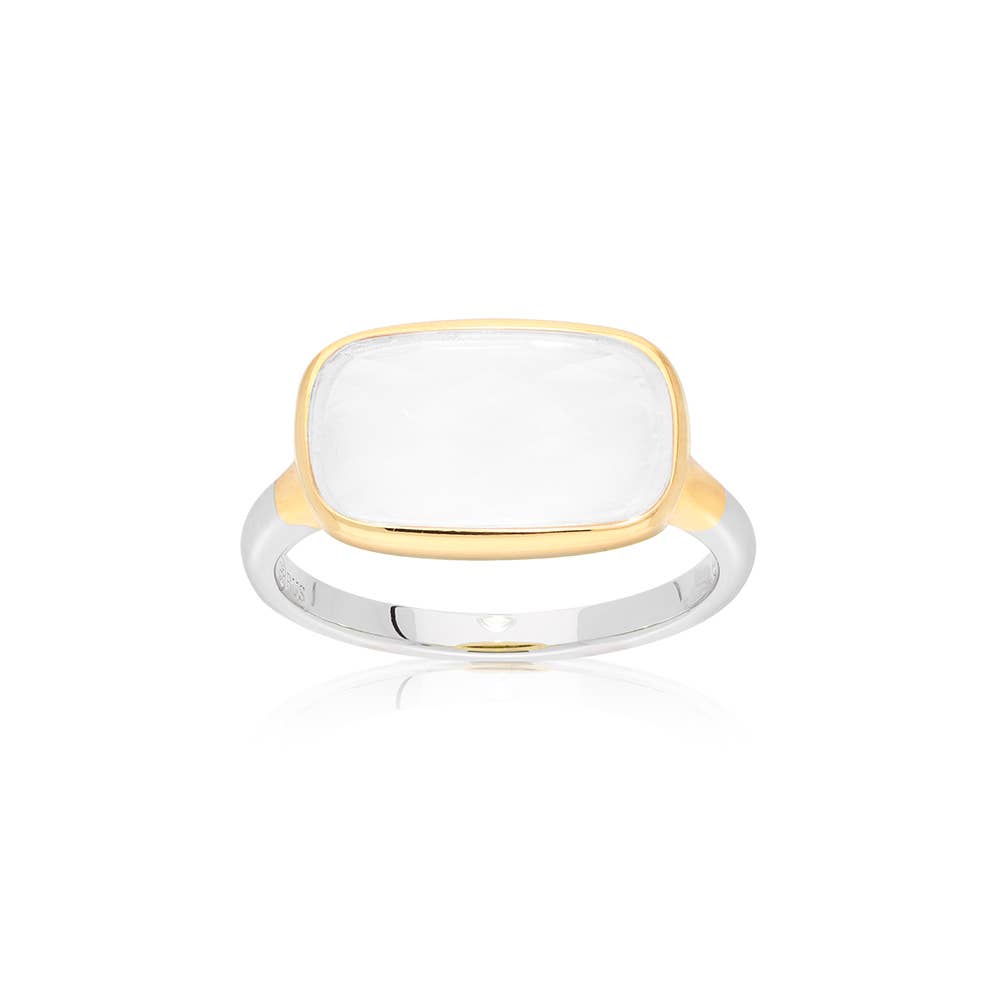 ORUS BIJOUX - Wholesale Cocktail/Statement Ring - Gold-plated silver ring with little white pebble0
