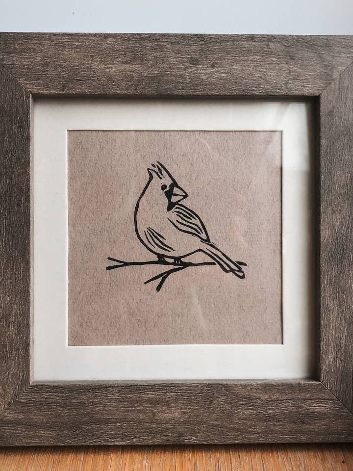Gravure originale en linoléum de cardinal pour la vente par Field and Forest Design
