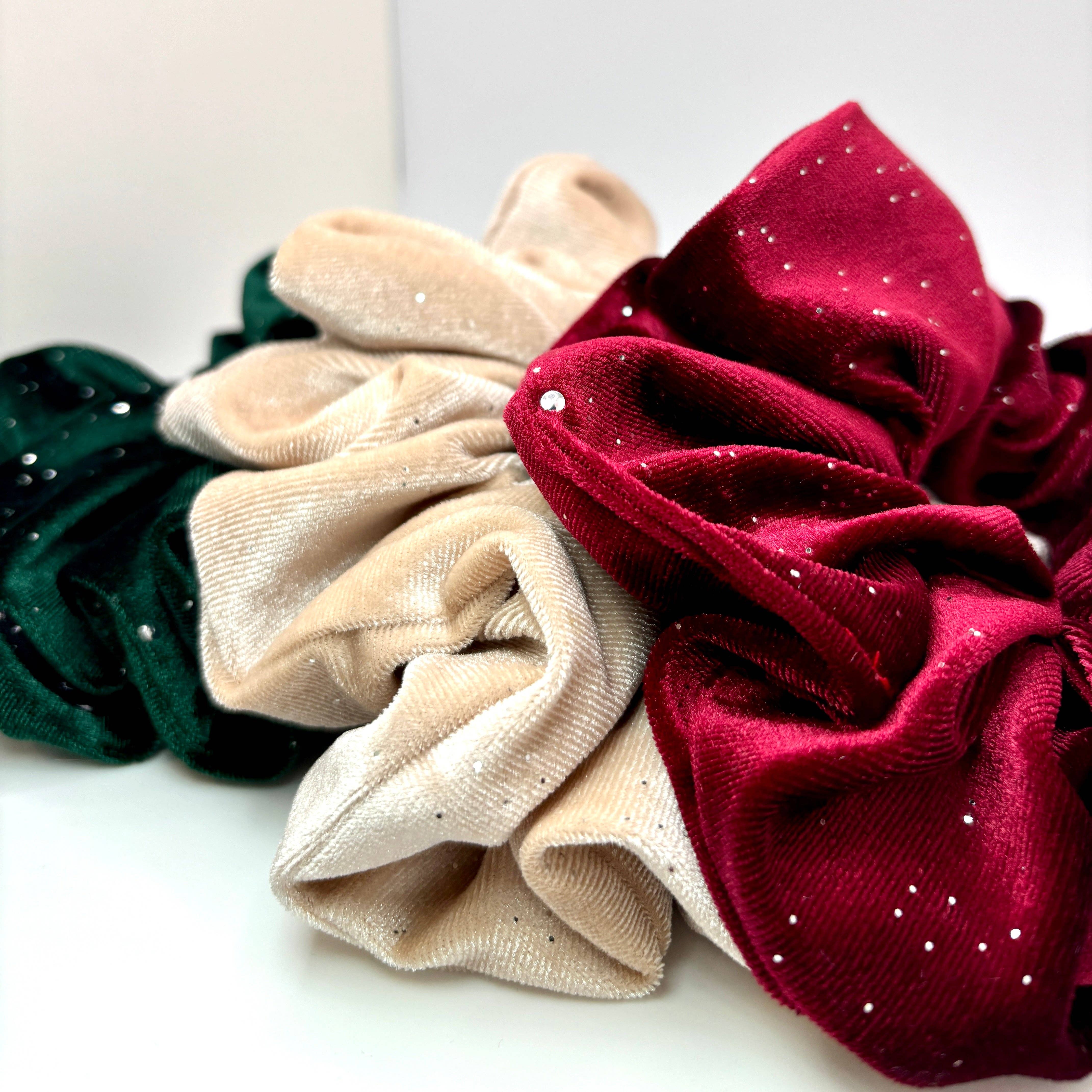 Enchanted Scrunch - Vendita all'ingrosso Scrunchie - Donna - Trio di Scrunchie in Velluto Brillante di Natale1