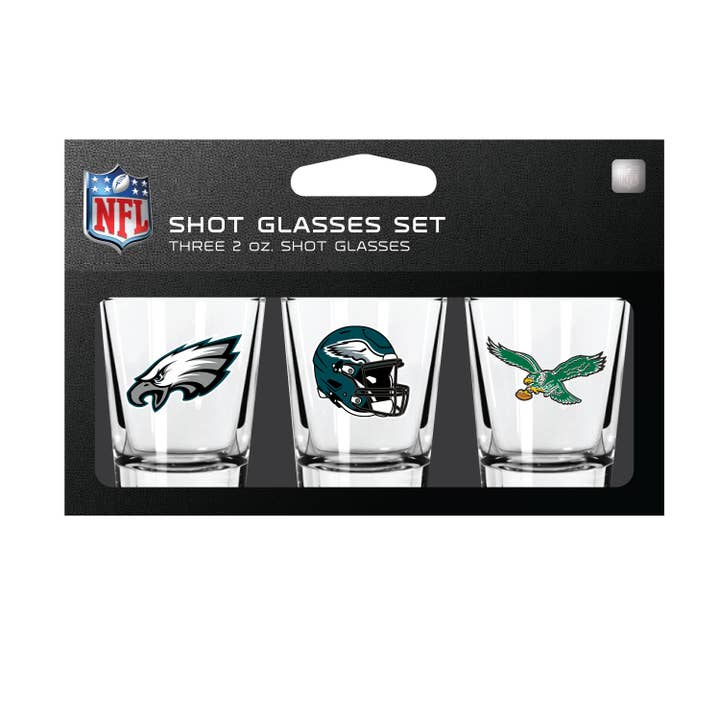 Mojo Licensing - Wholesale Shot Glass - NFL Philadelphia Eagles 3-Pack Shot Glass Set