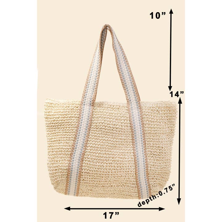 Anarchy Street - Wholesale Tote Bag - Women's - Embroidered Strap Straw Knit Tote Bag