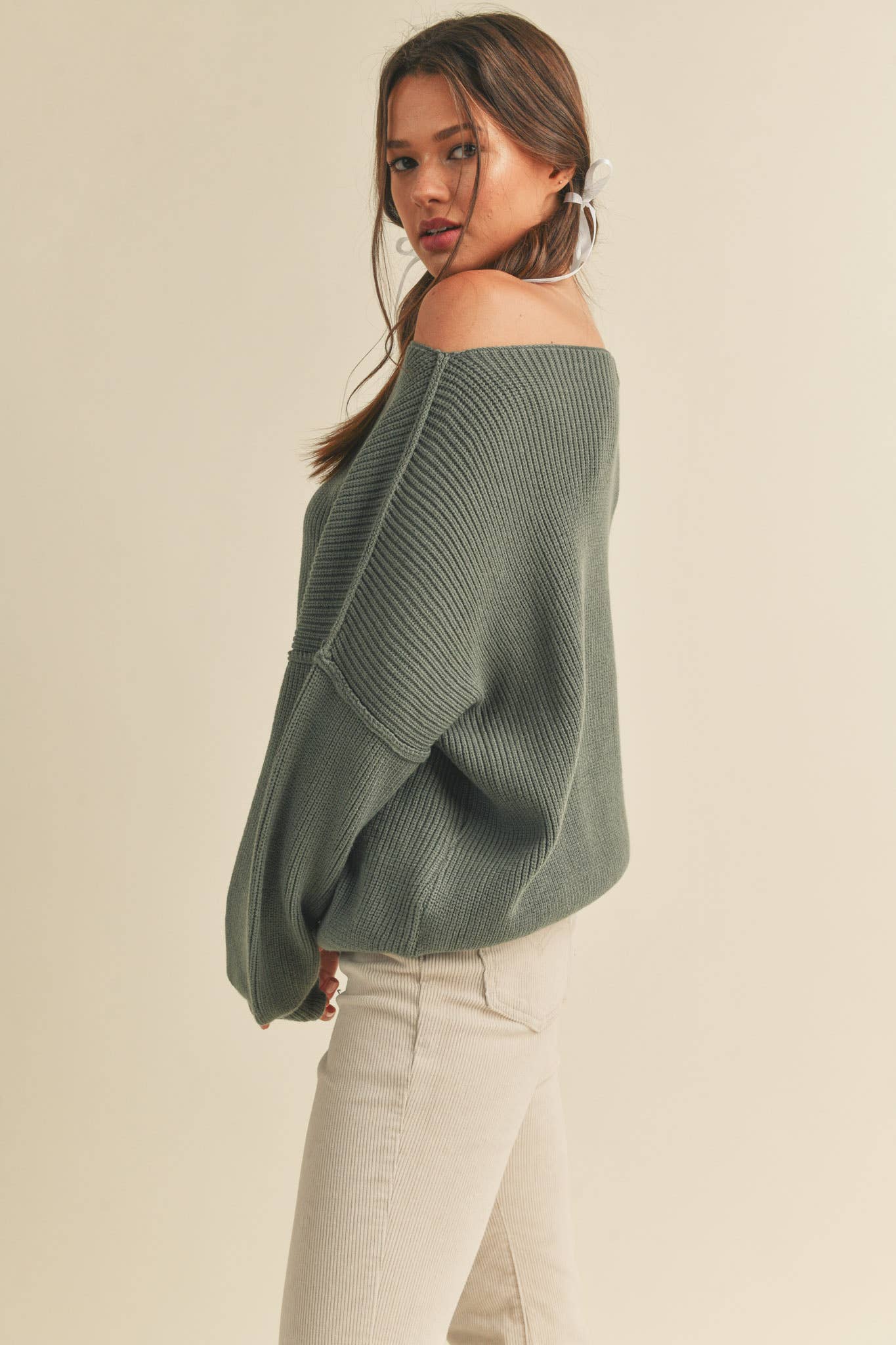 &MERCI - Wholesale Knit Sweater - Women's - BOAT NECK BUBBLE SLEEVE SWEATER MSW814716