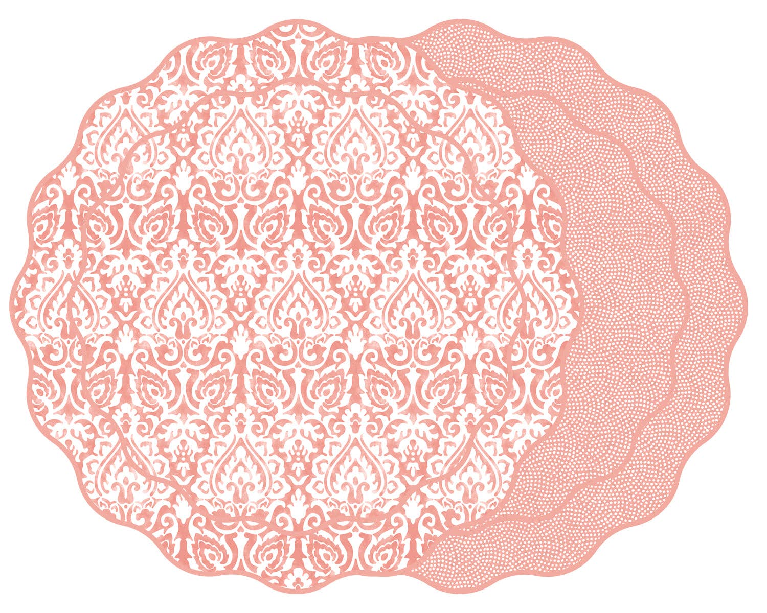 Holly Stuart Home – wholesale Placemat – DAMASK AND DOT FAN REVERSIBLE SCALLOP ROUND PLACEMAT5