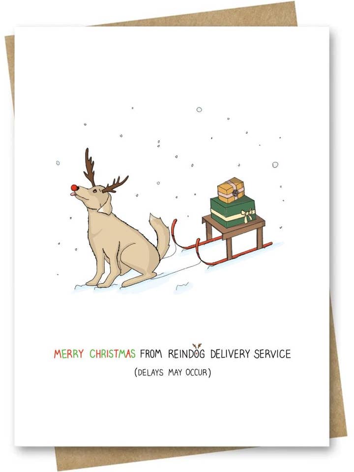 Christmas Card — Reindeer Dog, Reindog Delivery Service for wholesale by LittleStudioInElora