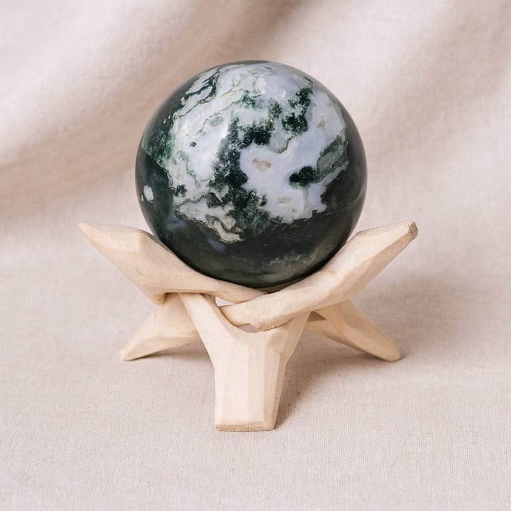 Moss Agate Sphere with Tripod - AAA Premium Quality for wholesale by Tiny Rituals