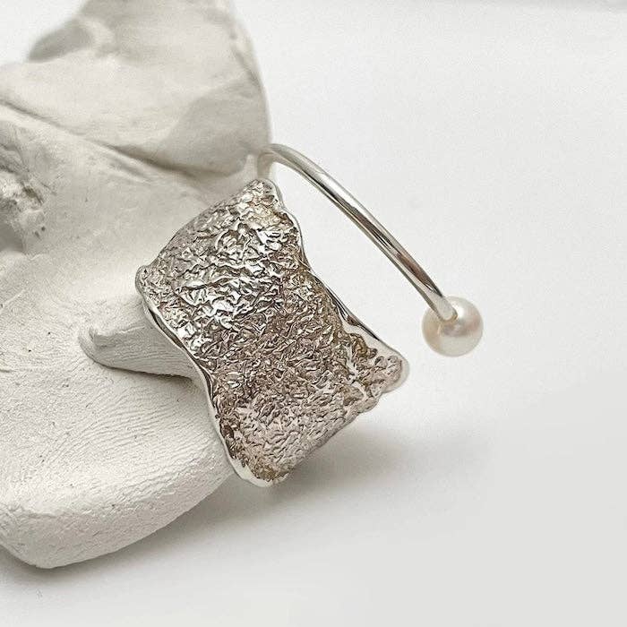 LanLivia - Vente Anneau/bague à empiler - Bague réglable en argent sterling avec texture et perle7