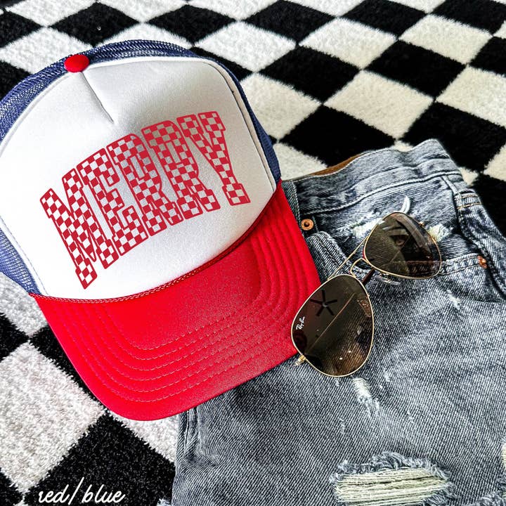 Chloe Vs Tank - Wholesale Trucker Hat - Women's - Checkered Merry Trucker Hat *8 Colors5