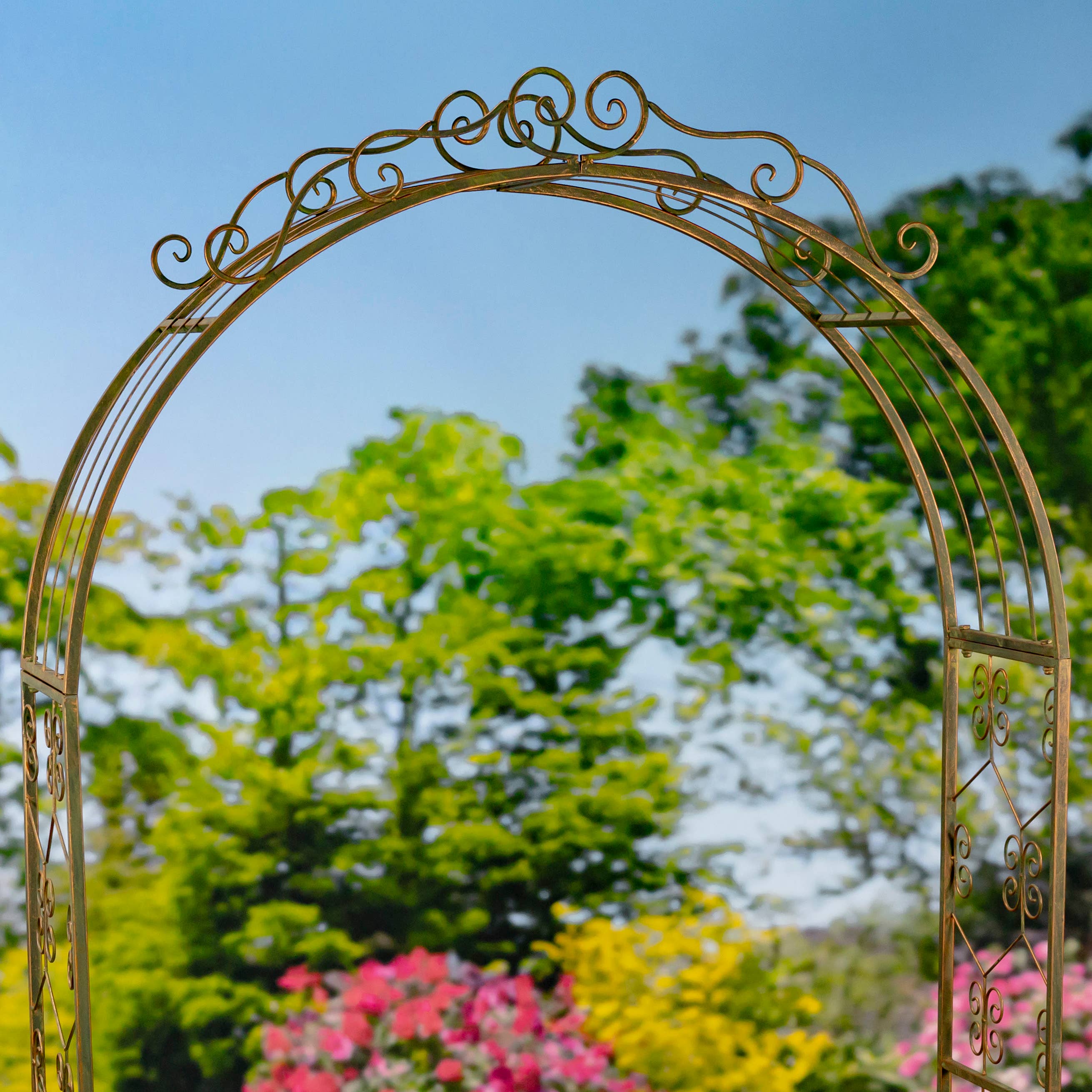 Zaer Ltd. International - Vente Bibelots/décorations d'extérieur - Arche de jardin de 96 po de haut avec 2 supports latéraux pour plantes bicolores10