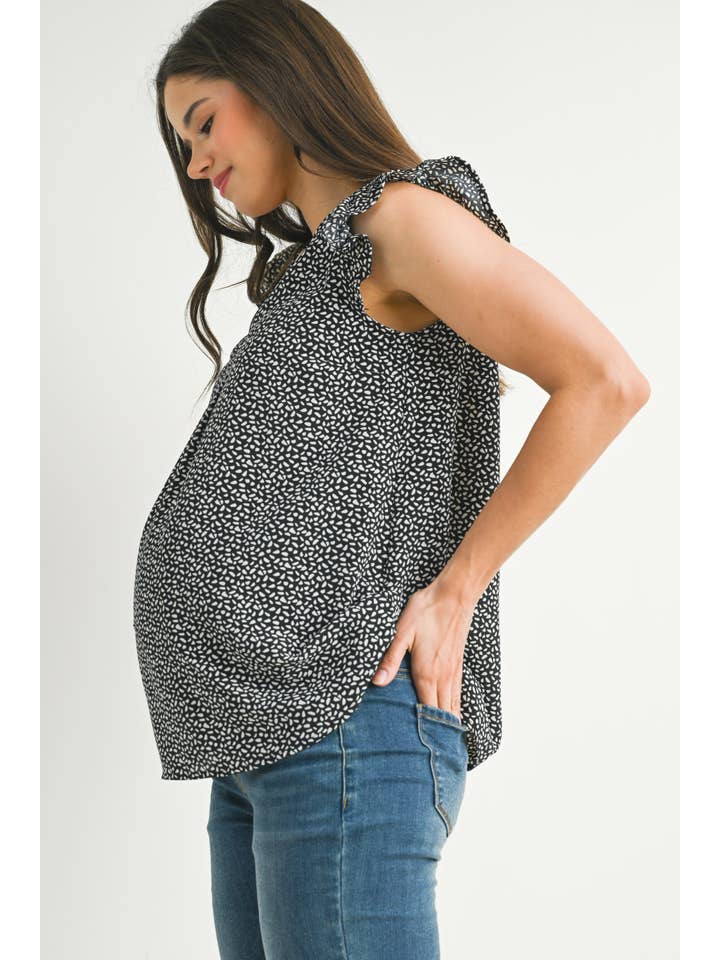 Hello Miz - Wholesale Top - Maternity - V-Neck Ruffle Cap Sleeve Maternity Top