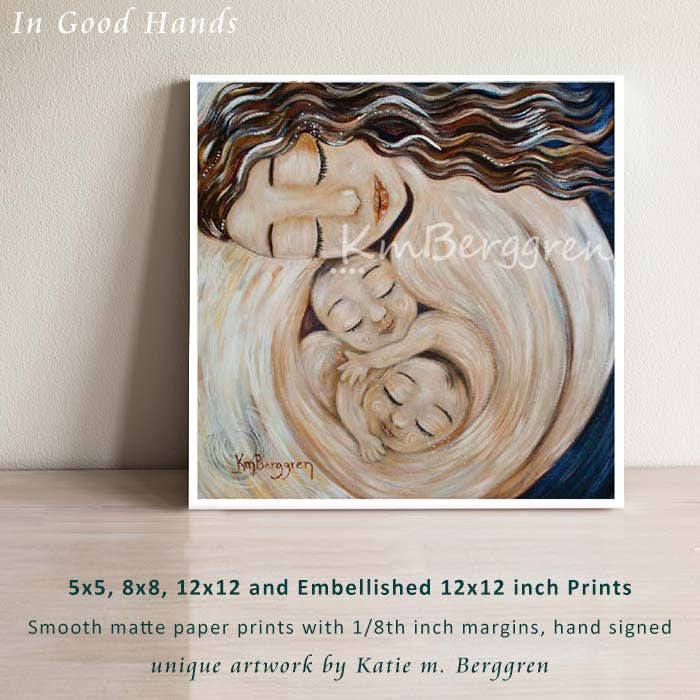 Katie m. Berggren art & design, LLC - Wholesale Art Print - In Good Hands - Twin Babies in Mama's Arms Art Print