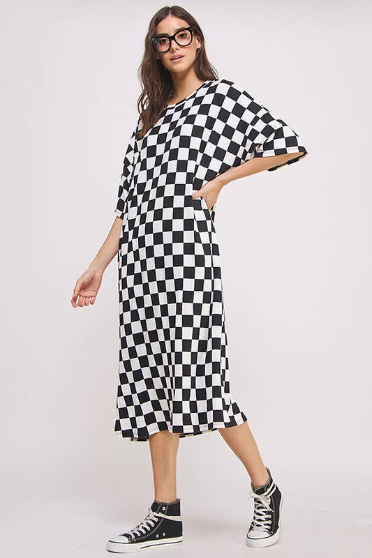 JADE BY JANE – wholesale Dress – Women's – 1/2 SLEEVE RIBBED CHECKERBOARD MIDI DRESS3