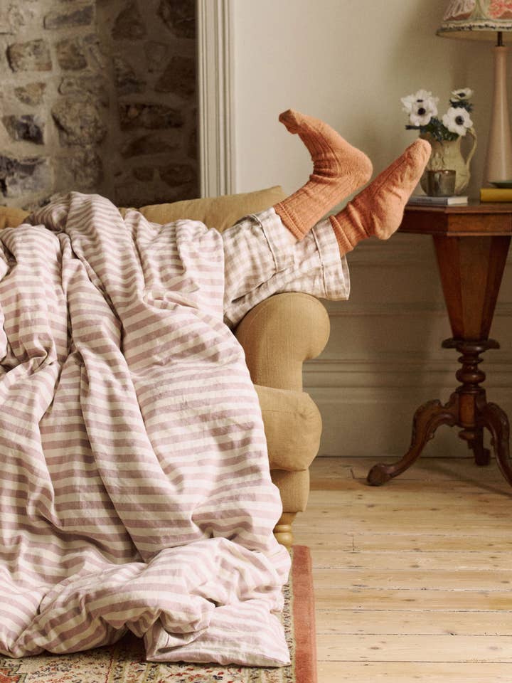 Elderberry Pembroke Stripe Linen Blend Duvet Cover for wholesale by Piglet in Bed USA