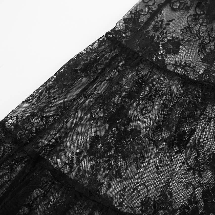 Black Sexy See-through Lace High Waist Bustier Skirt for wholesale on Faire7