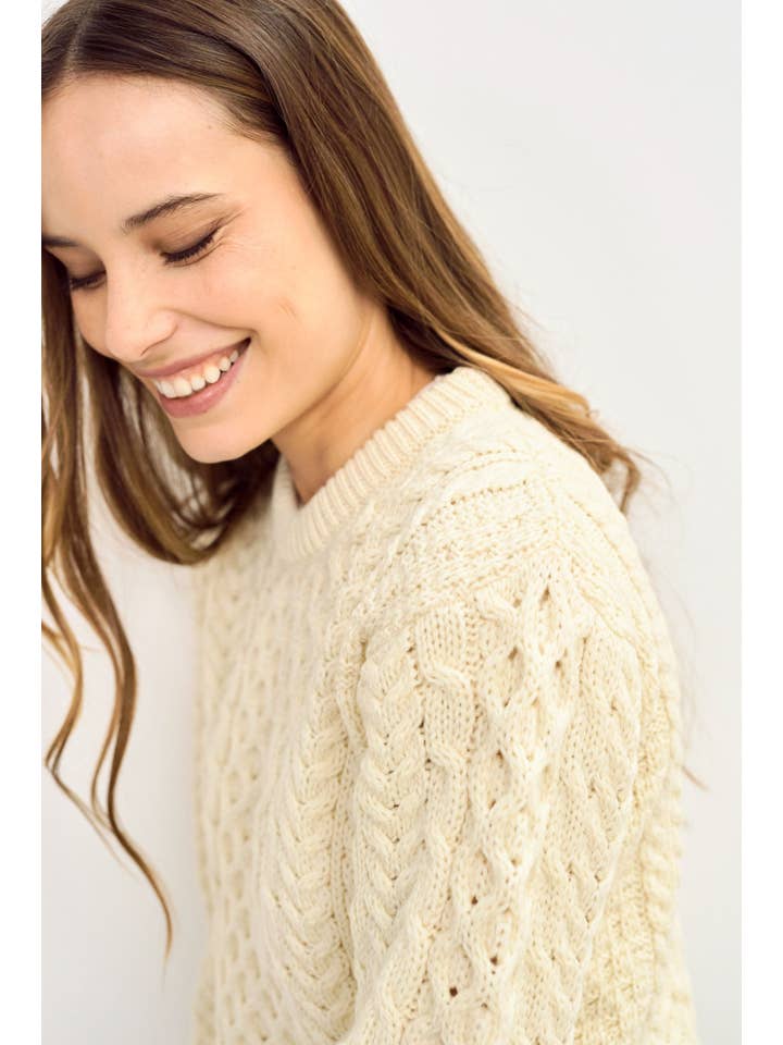 Aran Woollen Mills - Wholesale Knit Sweater - Women's - Inishmore Ladies Slim-Fit Aran Sweater - Cream