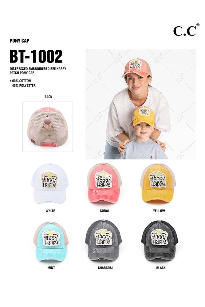 Hana - Wholesale Paardenstaartpet - Dames - C.C BEE HAPPY Patch noodlijdende vintage ponypet14