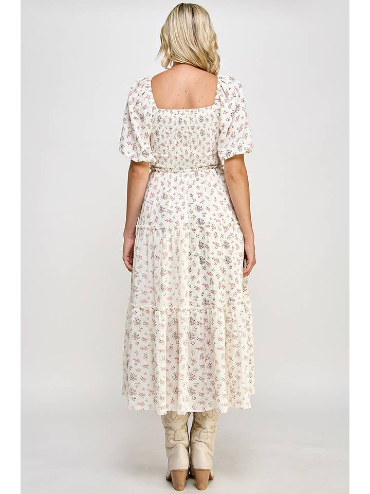 Million Colors - Wholesale Dress - Women's - Hattie Floral Puff Sleeve Square Neck Tiered Midi Dress10