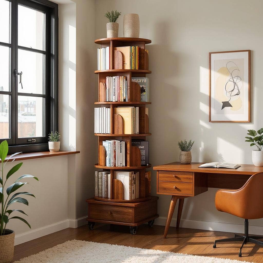 39F Inc. - Wholesale Bookcase - Rotating Wooden Bookcase with Storage Drawer,Swivel Design43
