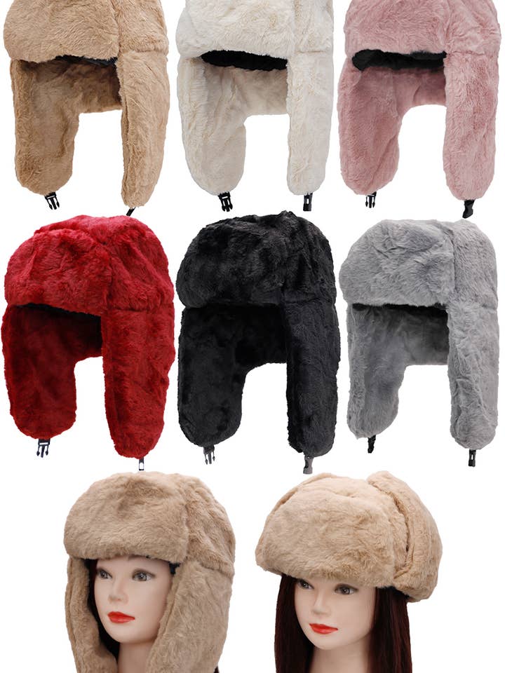 Fluffy Faux Fur Bomber Trapper Hat for wholesale by Cap Zone