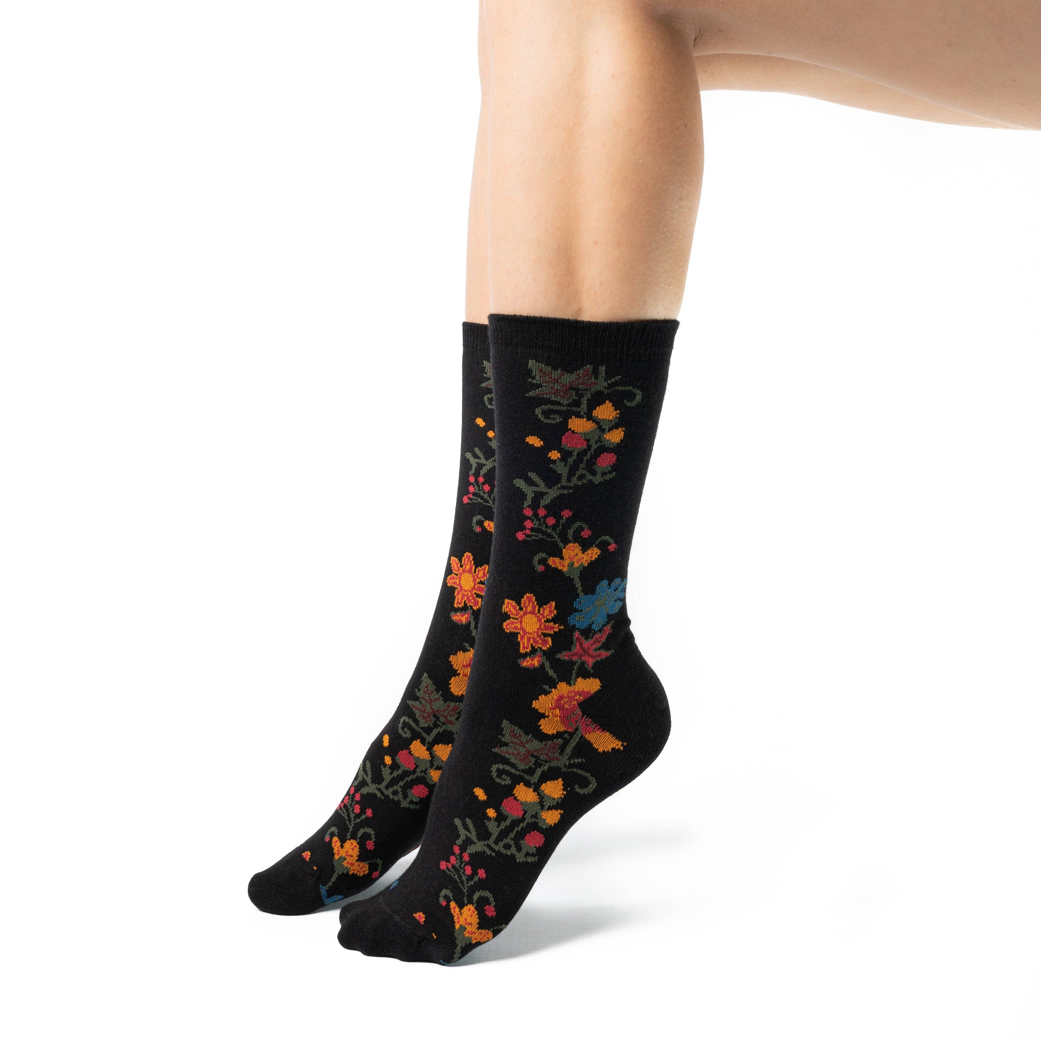 Calze Andre - Vendita all'ingrosso Calzini - Donna - Calzino corto in cotone caldo con motivo floreale orientale0