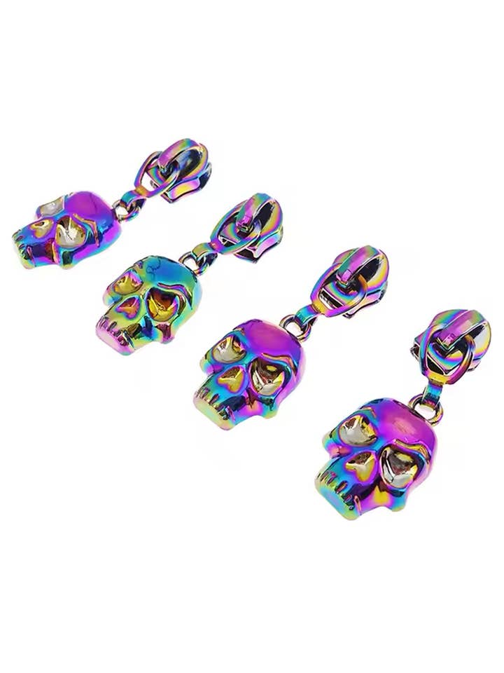Iridescent Skull Zipper Pulls for wholesale by Sassafras Lane Designs