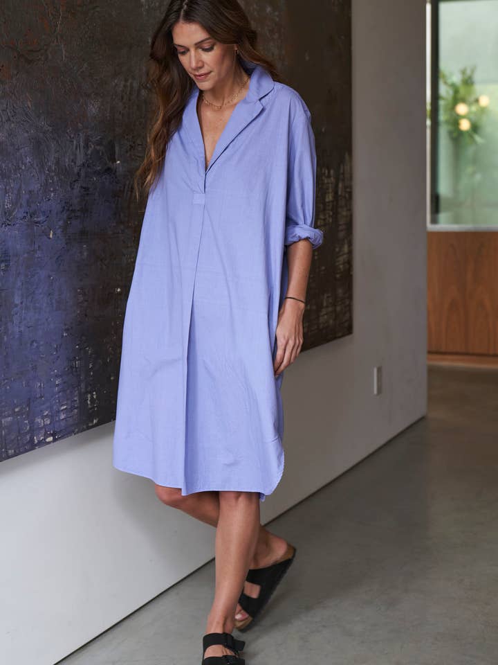 Blå skjortekjole for engroshandel hos ocean+main