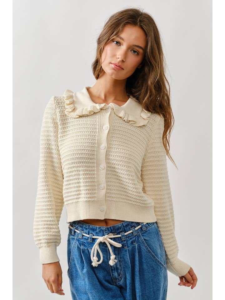 Aaron & Amber - Wholesale Cardigan - Women's - AJT5006 RUFFLE COLLAR KNIT CARDIGAN6