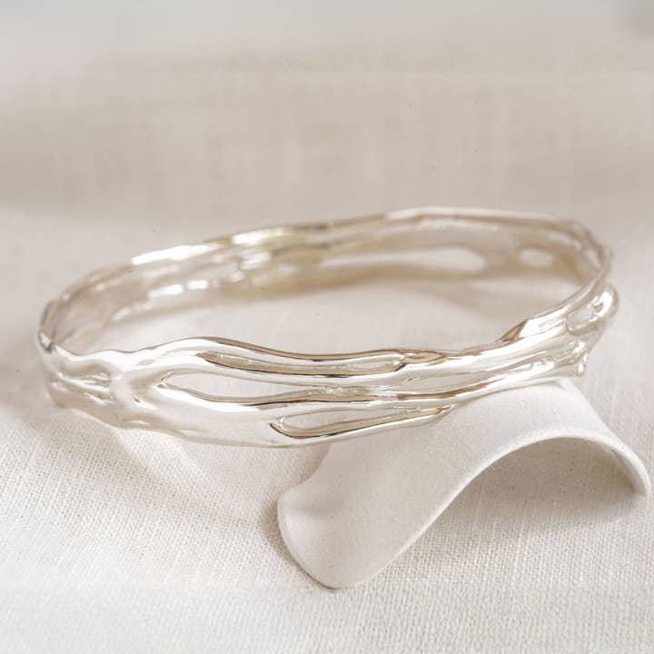 Handmade Elegant Organic Sterling Silver Bangle for wholesale by Banyan Jewellery