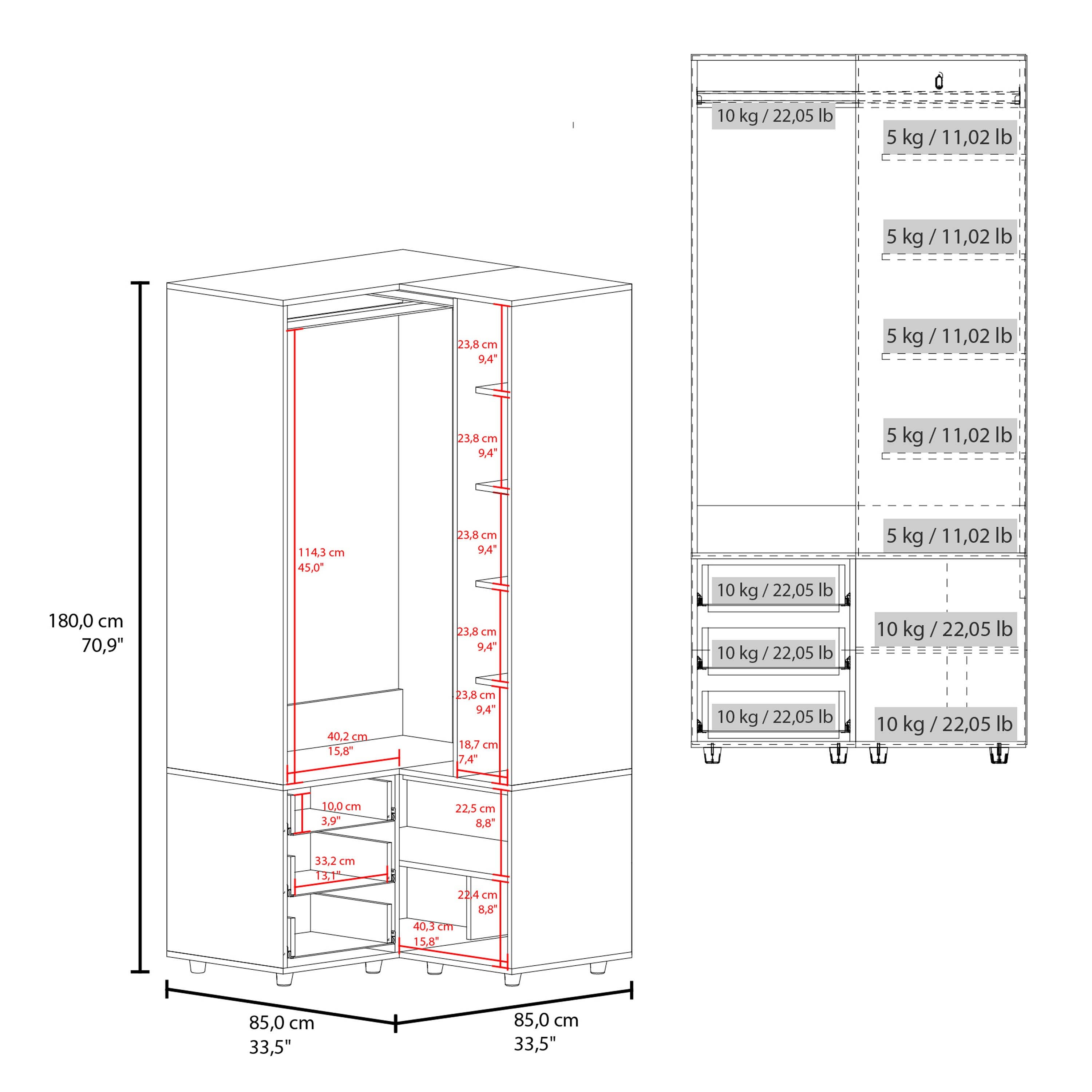 TUHOME FURNITURE - Wholesale Bedroom Furniture - Toulouse Corner Armoire With Double Doors And Interior Shelves, Space-Saving Wardrobe5