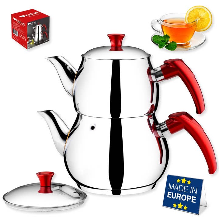 Hakan Stainless Steel Double Tea Pot Set with Self Strainer for wholesale by Hakan
