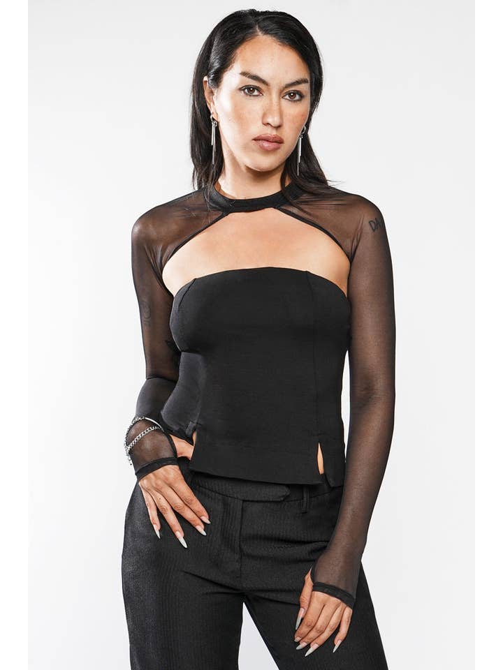 BLACK Mesh Ayla Shrug for wholesale on Faire3