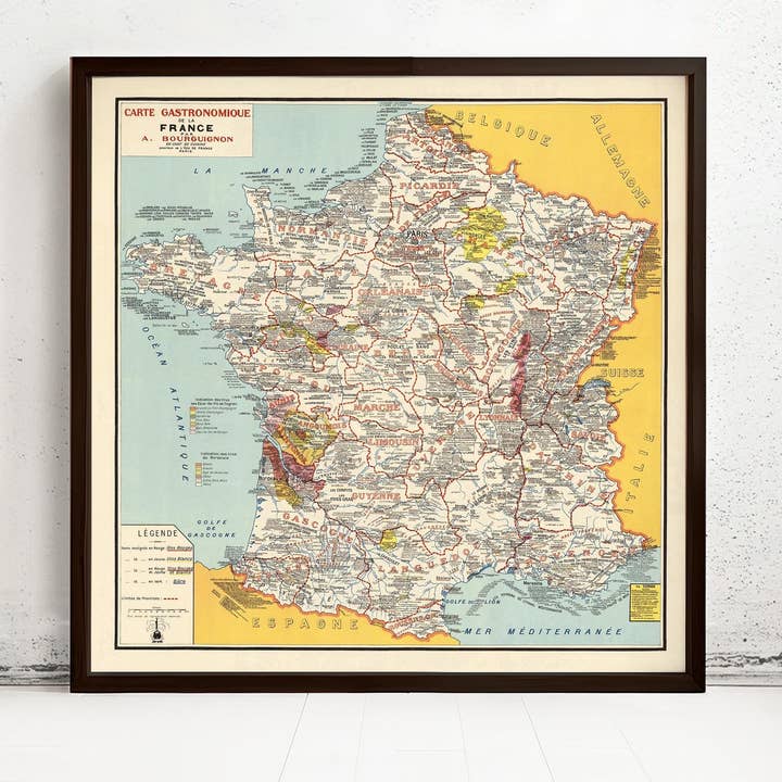 Ancienne carte de la gastronomie française Affiche vintage | Impression d'art mural carte vintage pour la vente par OldCityPrints - Old Maps and Posters