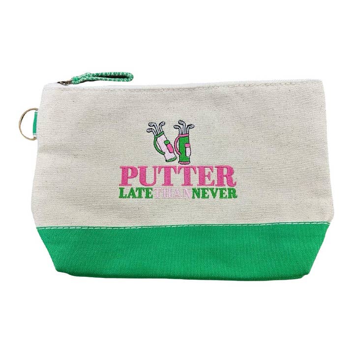 PUTTER LATE THAN NEVER GOLF COSMETIC BAG for wholesale by Donovan Designs