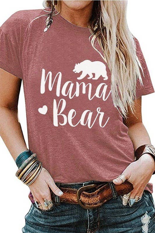 Suzie Q USA – wholesale Screen printed t-shirt – Women′s – MAMA BEAR Printed Round Neck Short Sleeve T-Shirt3