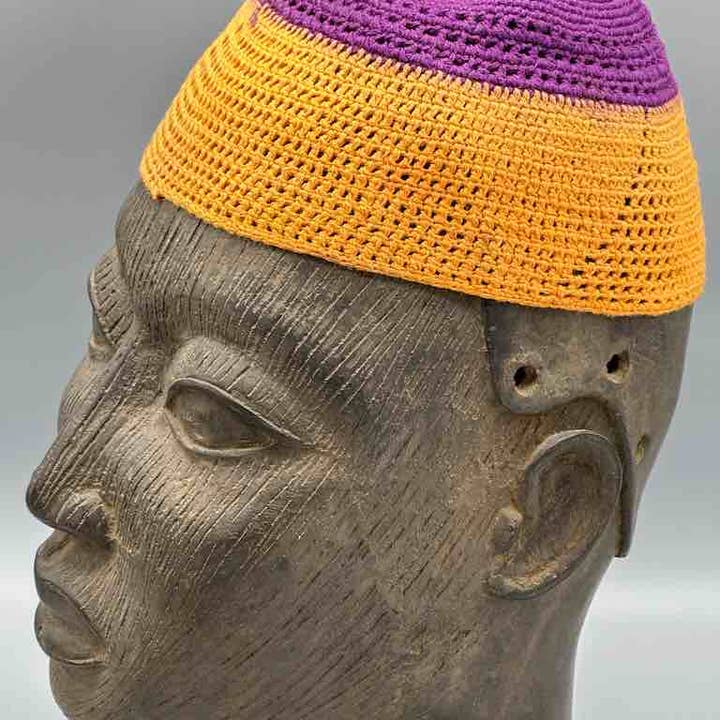 The Niger Bend - Vente Chapeau cloche – unisexe - Chapeau kufi africain bicolore 100% coton crocheté pour homme6